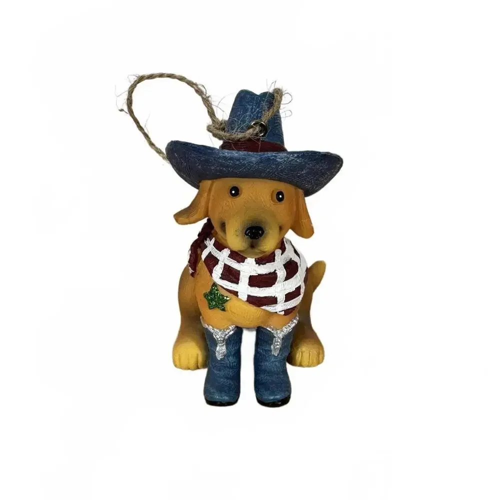 Cowboy‎ Dog Figurine Ornament Sheriff Handkerchief Hat Boots Bandana
